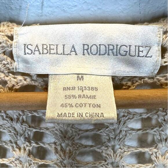 Isabella Rodriguez | Medium | Beige Crochet Knit Ramie / Cotton Cardigan Sweater - Picture 2 of 5